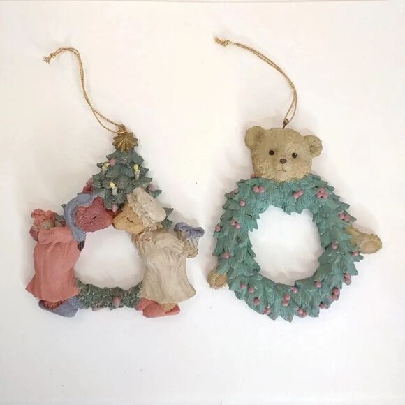 Christmas Ornaments Wreath and Bears Lot of 2 - Picture 9 of 16